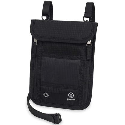 HANOZI Neck Wallet – Travel Pouch and RFID Blocking Passport Holder for Women and Men, Slim Travel Wallet (Black V2)