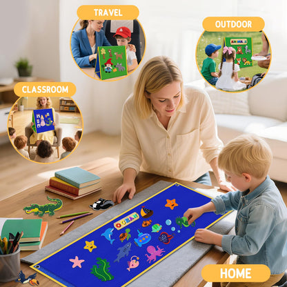AKAYOK Foldable Felt Board for Toddlers, Double-Sided Flannel Boards Stories for Preschool Learning, Interactive Storytelling & Play, 33" x 12" Portable Felt Letter Board for Home & Classroom Use