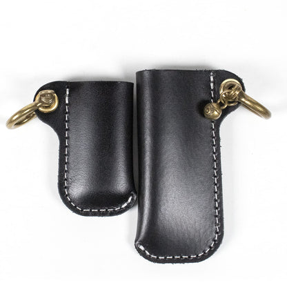 HUMWE Leather Lighter Case Holder for BIC Mini/Standard Size Lighters Sleeve Cover Genuine Leather Case Pouch with Metal Horseshoe Shackles for Keychain Pendant (Black, Mini and Standard)
