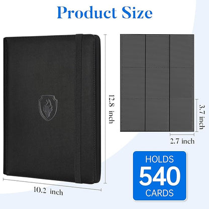 Premium 9 Pocket Card Binder for 540 Cards, Fabmaker PU Cover Trading Card Binder, Sturdy Card Collection Album, Sleek Card Holder Folders for Game Cards & Sports Cards, Black