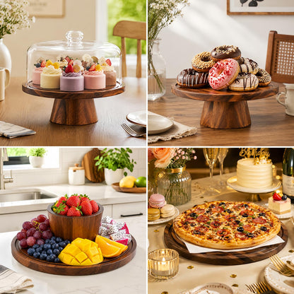PopularLdo Acacia Wood Cake Stand with Lid - 12 Inch Magnetic Detachable Cake Stand with Dome, Shatterproof Acrylic Cover, Versatile Cake Holder & Charcuterie Board for Parties, Dessert Table Display