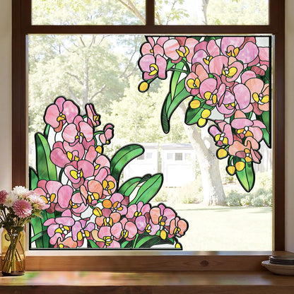 ADD.HERES Window Stickers, Stained Glass Window Privacy Film, UV Blocking Static Cling for Home Kitchen Office Bathroom, Phalaenopsis, 17.7" X 31.5"