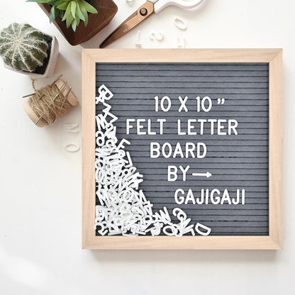 Felt Letter Board with 294 Letters, Numbers, Symbols - 10x10 inch Changeable Message Board with Wooden Frame Wall Mount (Grey)