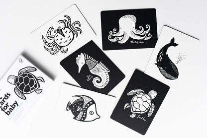 Wee Gallery High Contrast Baby Cards - Black and White Cards for Newborns, 6 to 12 Months Baby Flash Cards, Tummy Time and Visual Stimulation Art Cards - Ocean Animals