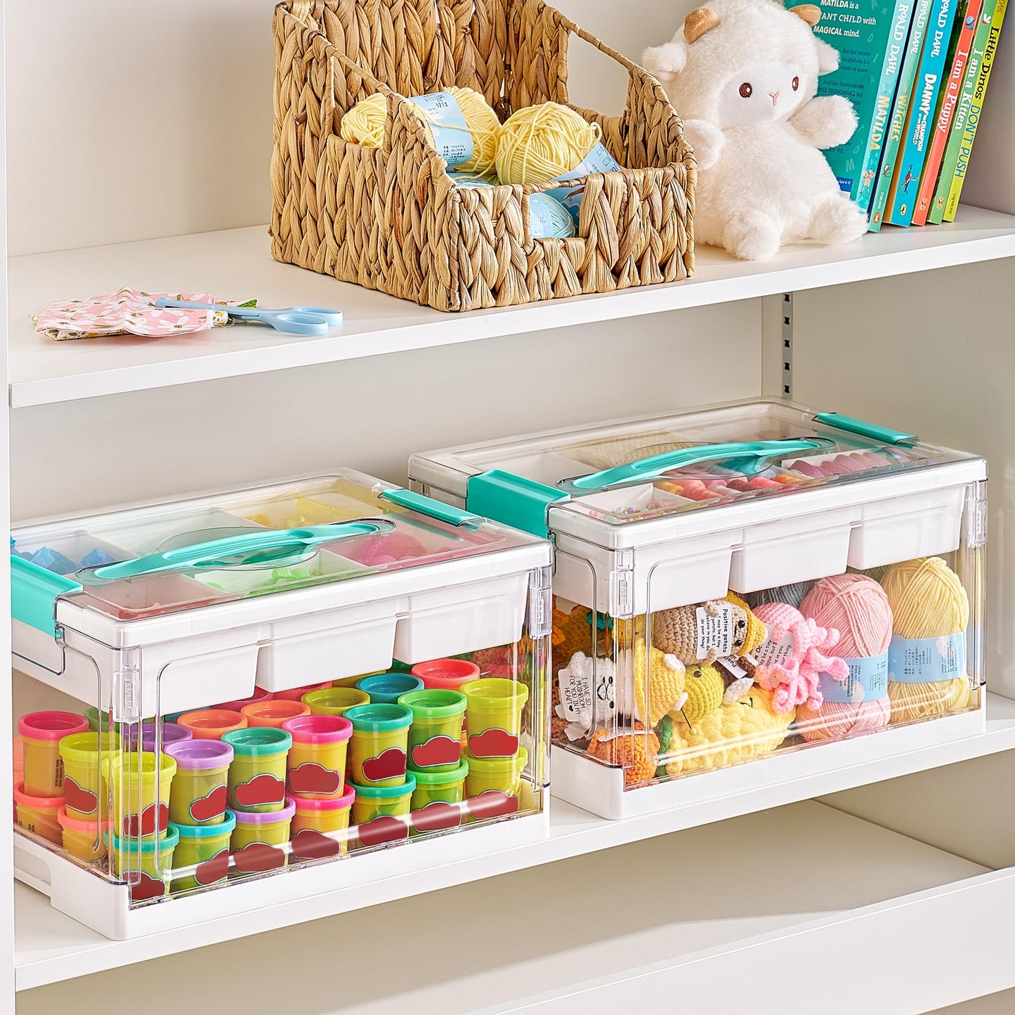 Vtopmart 24 QT Clear Plastic Craft Organizer with Removable Trays and Dividers, Storage Box for Coloring Books, Modeling Clay, Molds and Art Supplies, 1 Pack