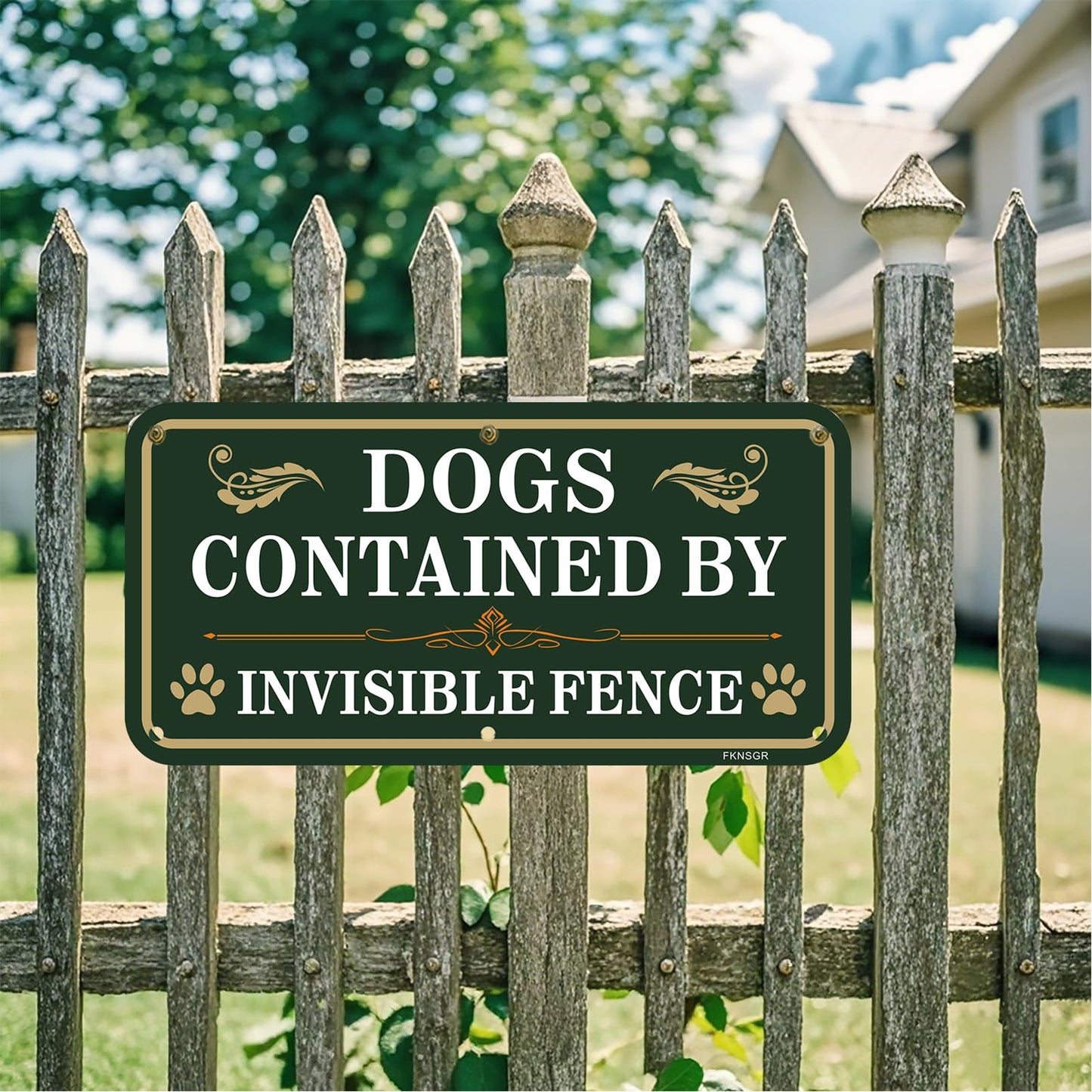FKNSGR Dogs Contained By Invisible Fence Sign 2 Pack, 12 x 6 inches Rust Free .040 Aluminum Beware Of Dog Sign, UV Protected, Fade Resistant
