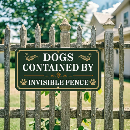 FKNSGR Dogs Contained By Invisible Fence Sign 2 Pack, 12 x 6 inches Rust Free .040 Aluminum Beware Of Dog Sign, UV Protected, Fade Resistant