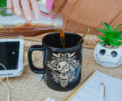 Disney The Nightmare Before Christmas Jack And Sally Wax-Resist Ceramic Pottery Mug | Large Coffee Cup For Tea, Espresso, Cocoa | Holds 25 Ounces