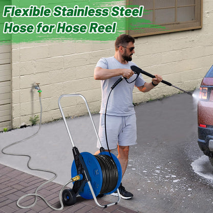 Short Garden Hose with Male to Female Connector - 10ft Metal Leakproof Leader Hose for Hose Reel, Heavy Duty 304 Stainless Steel Flexible Hose for Outdoor Garden Watering Car Pet Cleaning