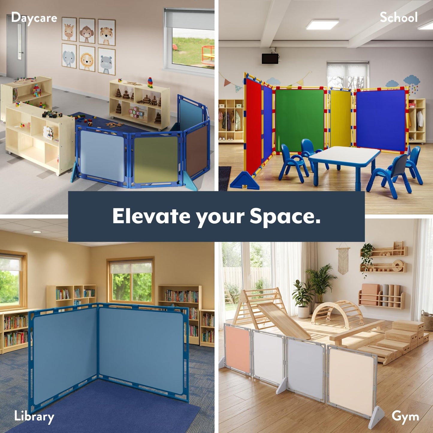 Children's Factory Big Screen PlayPanel - Set of 8, Kids Room Divider, Classroom Privacy Screen, Cantilever Feet Included, Blue