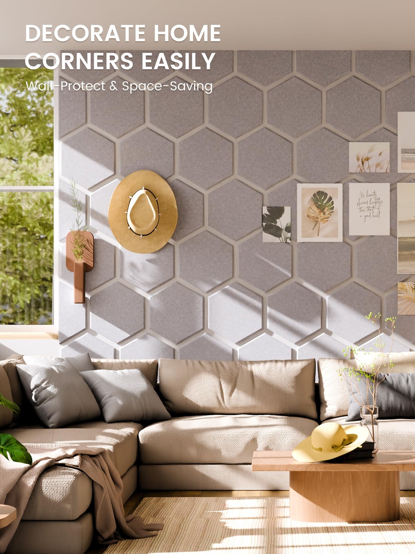 Fluxynara Hexagon Cork Board Alternative for Walls Decor-12-Pack Felt Bulletin Board Tiles,with 30 Pushpins,70 Adhesive Tabs for Office,Classrooms & Home Pin Board Felt Board-Soft Gray