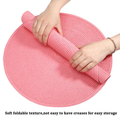 15 Inch Round Woven Placemats Set of 6, Natural Heat Resistant Washable Non-Slip Table Mats in Pink