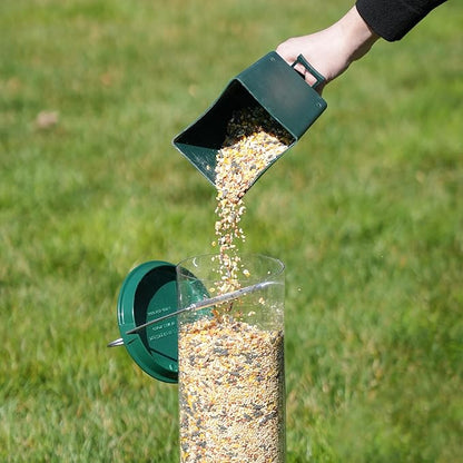 Droll Yankees Squirrel Proof Bird Feeder for Outdoors – Rechargeable Weight-Activated Rotating Perch, 5lb Seed Capacity, Metal Base, UV-Stabilized Seed Tube, Hanging Green Yankee Flipper, YF-M