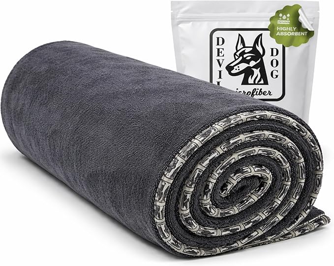 Dog Drying Towel for Dogs – Extra Large 24" x 35" Microfiber Dog Bath Towel, 1200 GSM Twisted Loop, Ultra Absorbent, Edgeless, Quick Dry for Bath, Beach & Travel, Gray