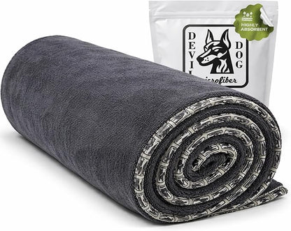 Dog Drying Towel for Dogs – Extra Large 24" x 35" Microfiber Dog Bath Towel, 1200 GSM Twisted Loop, Ultra Absorbent, Edgeless, Quick Dry for Bath, Beach & Travel, Gray
