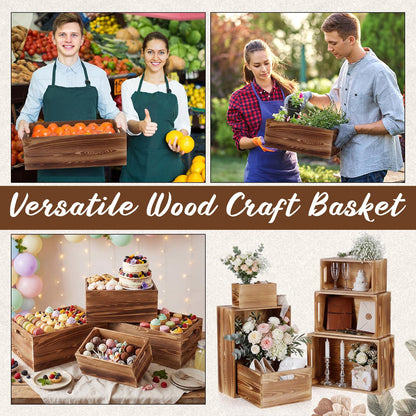 AceOrbit Set of 6 Wood Crates with Handles, Rustic Decorative Storage Boxes Distressed Wooden Nesting Display Baskets for Farmhouse, Wedding, Party Storage Display Supplies(Light Brown)