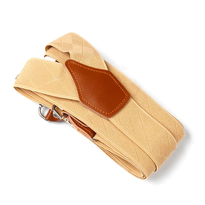 Prophet Clue PC Suspenders for Men Elastic Y Back 1.4 Inches Adjustable 4 to 3 Hooks for Wedding Dress Pants (Beige)