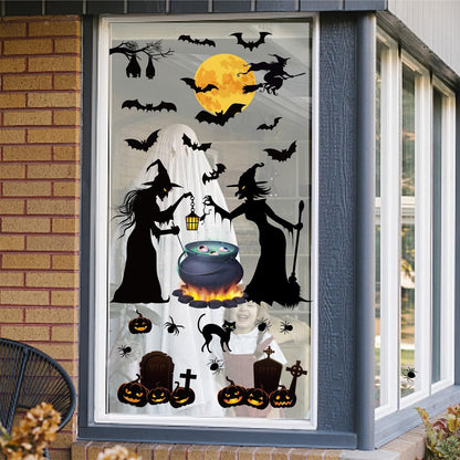 Halloween Wall Stickers Halloween Witch Bats Pumpkin Moon Wall Decals for Kids Bedroom Living Room Peel and Stick for Halloweens Nursery Party Supplies Decorations