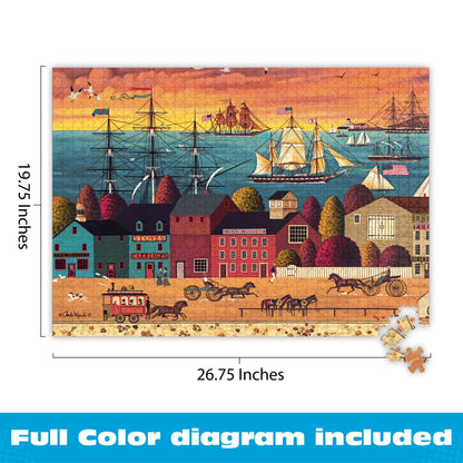 Buffalo Games Charles Wysocki - Hoopla at the Harbor - 1000 Piece Jigsaw Puzzle - Adult, 26.75 x 19.75 in - Includes Poster - Adult Jigsaw Puzzles