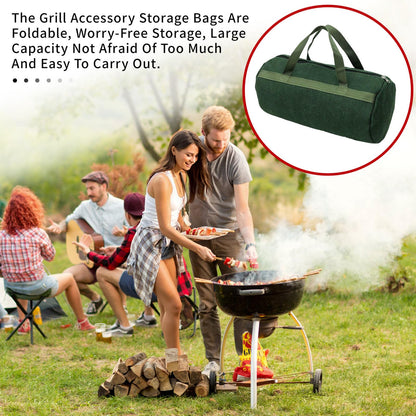 Fvbiywpil Grill Accessory Storage Bag, 24"" Extra Thick Canvas Grill Utensil Storage Bag, Double Zipper Grill Tool Storage Bag, BBQ Tool Storage Bag Carry Bag for Camping Hiking Barbecue, Dark Green