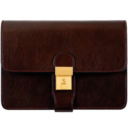 Time Resistance Leather Clutch - Organizer Bag for Men - Wrist Bag - Briefcase Handmade in Italy - Handbag for Men (Brown) - Gift Box Included