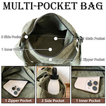 Huwzder Canvas Messenger Bag Large Satchel Bag Travel Hobo Bag Casual Tote Shoulder Bag for Women and Men (Black)