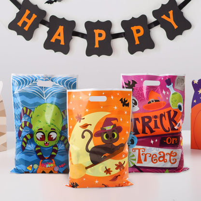 JOYIN 72 Pcs Halloween Goodie Bags, Plastic Candy Bags in 6 Designs for Kids Snacks Party Favors, Trick or Treating Bag for Halloween Party Supplies, Snacks Stuffers Prizes
