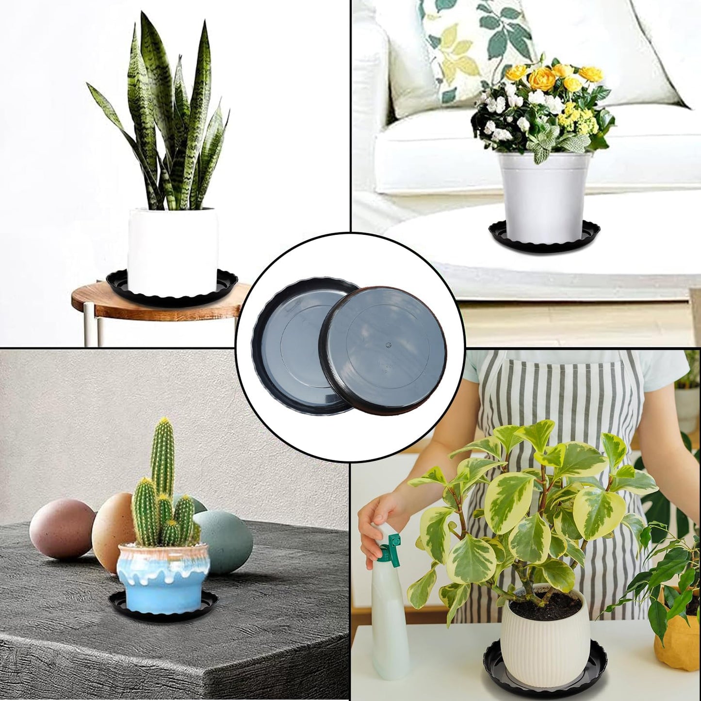 OFiSEXPT 13Pcs Plant Saucer Trays, 6/8/10 Inch Round, Plastic Drip Trays for Indoor/Outdoor Plants