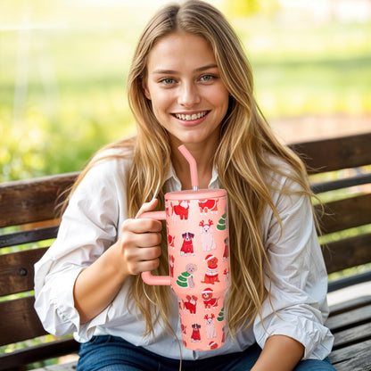 OEUFSEEE Christmas Dog Tumbler with Straw and Lid Vacuum Insulated 40oz Stainless Steel Puppy Cup Gifts for Women Xmas Present Skinny Water Bottle Coffee Cup for Home or Travel