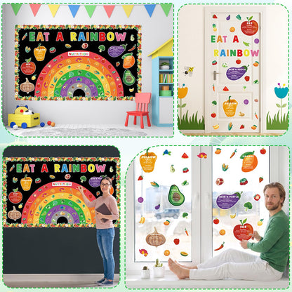 Eat A Rainbow Bulletin Board Set Healthy Food Fruit Vegetable Classroom Decoration Nutrition High Fiber Foods Cutouts Healthy Eating Board Border for Back to School Chalkboard Wall Decor Supplies