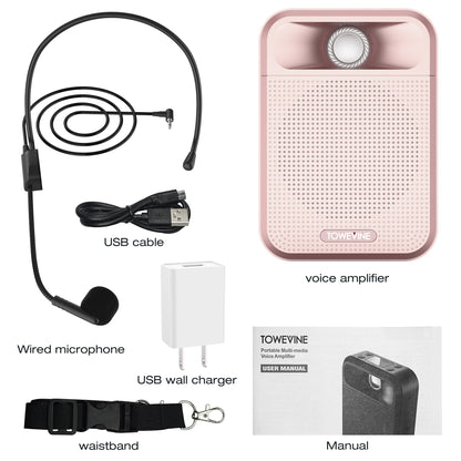 Voice Amplifier, Towevine Rechargeable Microphone for Teachers, Portable Speaker with Headset and Waistband for Classroom, Singing, Coach, Training, Presentation, Tour Guide (Pink)