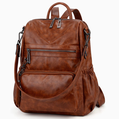 UTO Women Backpack Purse Oil Wax PU Leather Ladies Fashion Designer Rucksack Convertible Travel Shoulder Bag with Tassel Brown