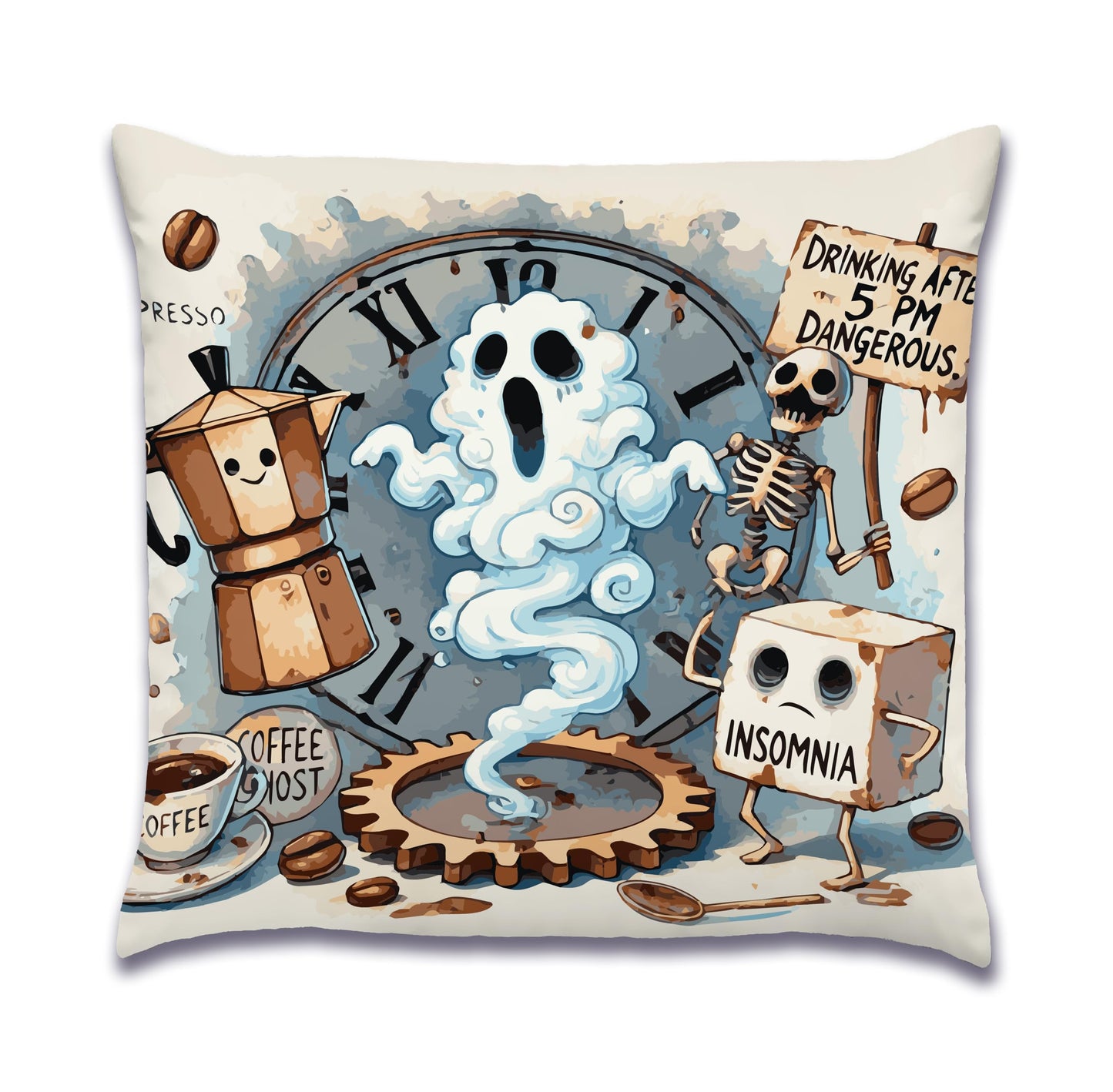 Xolytar Coffee Ghost Pillow Cover,18x18 Inch Decorative Throw Pillowcase,Humorous Warning Design,Decorative Accent for Couch,Bed,Living Room,Quirky Gift for Coffee Lovers,