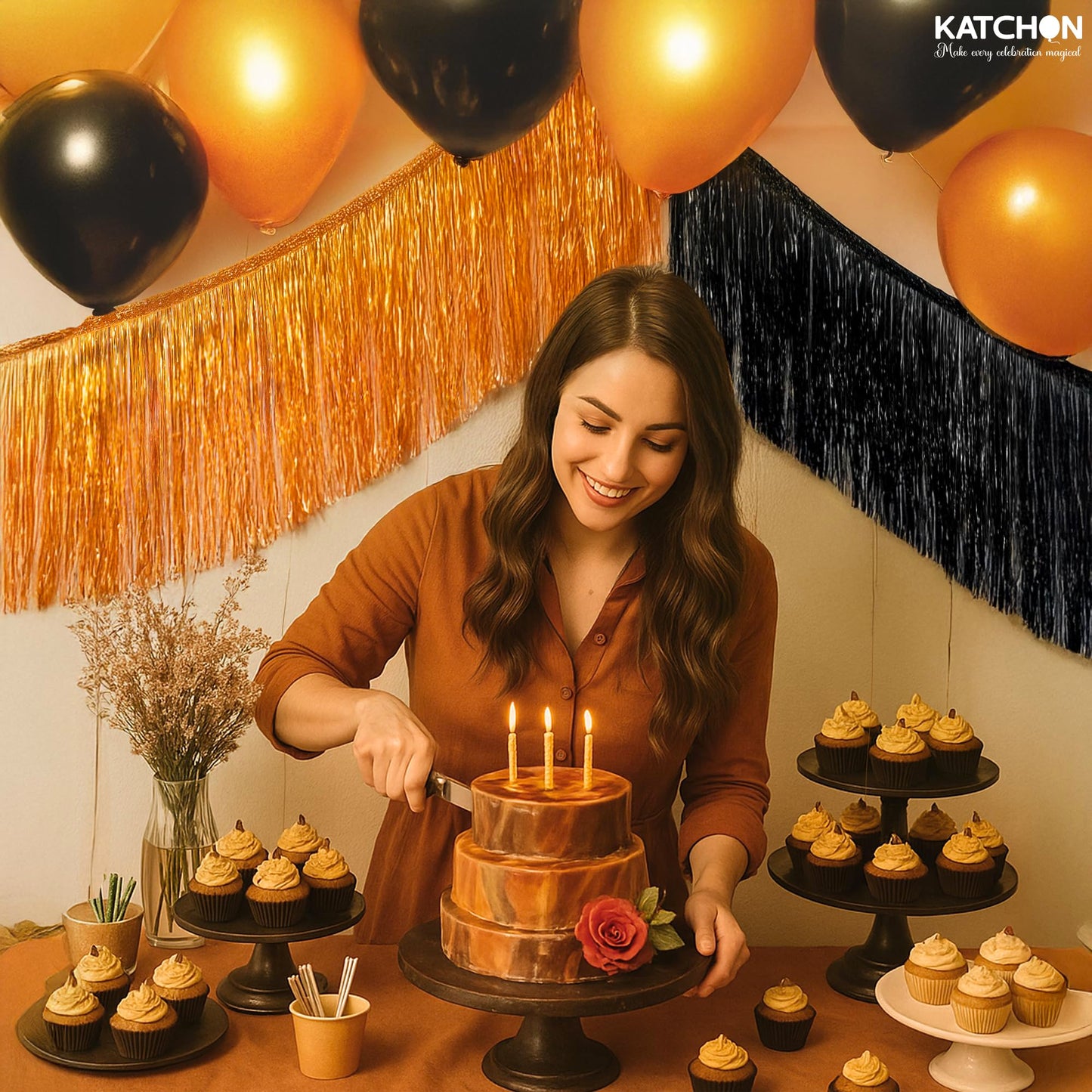 KatchOn, XtraLarge Black and Orange Fringe Banner - 6.5 Ft, Pack of 2 Fringes | Tinsel Garland for Basketball Theme Birthday Decorations | Orange Black Fringe Garland for Graduation Decorations 2026