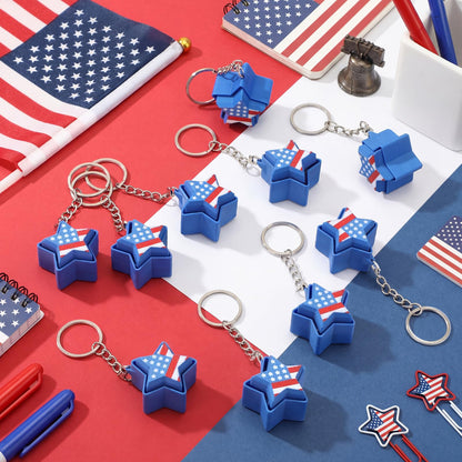 Kenning 12 Pcs American Flag Clicker Fidget Keychain Bulk Patriotic 3D Printed Fidget Toy 4th of July Party Favors 250th Anniversary Flag Keychain for Independence Memorial Veterans Day Gifts