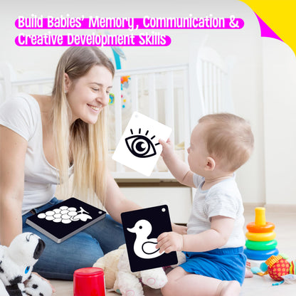50PCS High Contrast Baby Flashcards, 100 Pages Black & White Visual Stimulus Flash Cards, Brain Development Cards Set Montessori Sensory Toys for Infants Newborn Boy Girl Baby Tummy Time (0-3 Months)