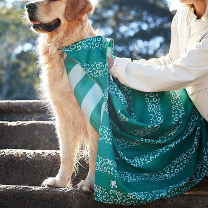 Dock & Bay Pet Towel - Super Absorbent & Quick Drying Dog Towels with Bag - 100% Recycled - Woofs Go Wild, Medium (90x50cm, 35x19)