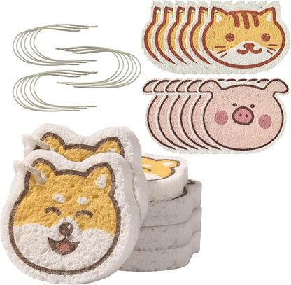 JOYMOOP Cartoon Kitchen Sponge, Non-Scratch Sponges for Dishes, Natural Cellulose Sponges for Cleaning, Reusable Sponge for Household Cleaning - 18 Pcs Mixed Pattern (Kitten, Doggy and Piggy)