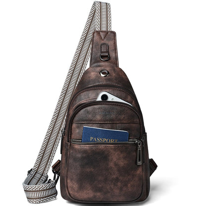 LATMAP 7L Sling Bag For Women Faux Leather Anti Theft Small Casual Daypack Backpack Fanny Pack Crossbody Chest Bags Purse Waterproof Coffee Color