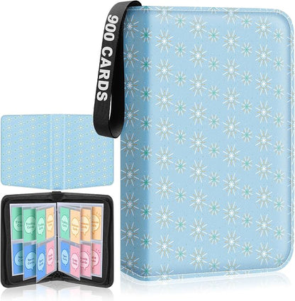 Premium 4 Pocket Trading Card Binder,400 Capacity with 50 Removable Sleeves | PU Leather Zipper Album Book for Sports Cards, Game | Card Storage & Organization for Girls Collector Sky Blue