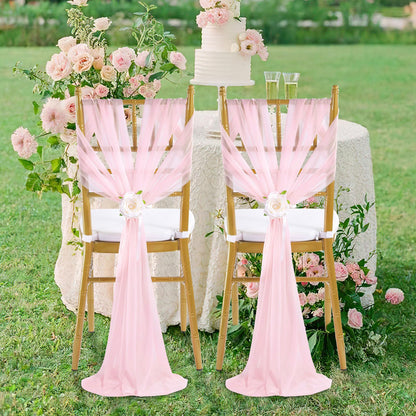 Fanqisi Pink Chair Sashes 16 Pieces 240cm Long Chair Bows Sashes Sheer Tulle Flowy Fabric for Wedding Aisle Chairs Decoration