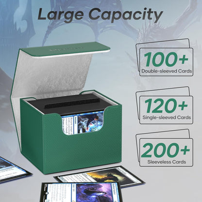 Mlikero Card Deck Box, Commander Deck Box Holds 100+ Double-Sleeved Cards with Divider, Leather Magnetic Closure Card Box Fit for MTG, TCG (Green)