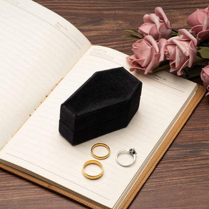 Giftop Velvet Coffin Ring Box Case Holder for Gothic Wedding Ceremony Jewelry Organizer Decorations (Black)
