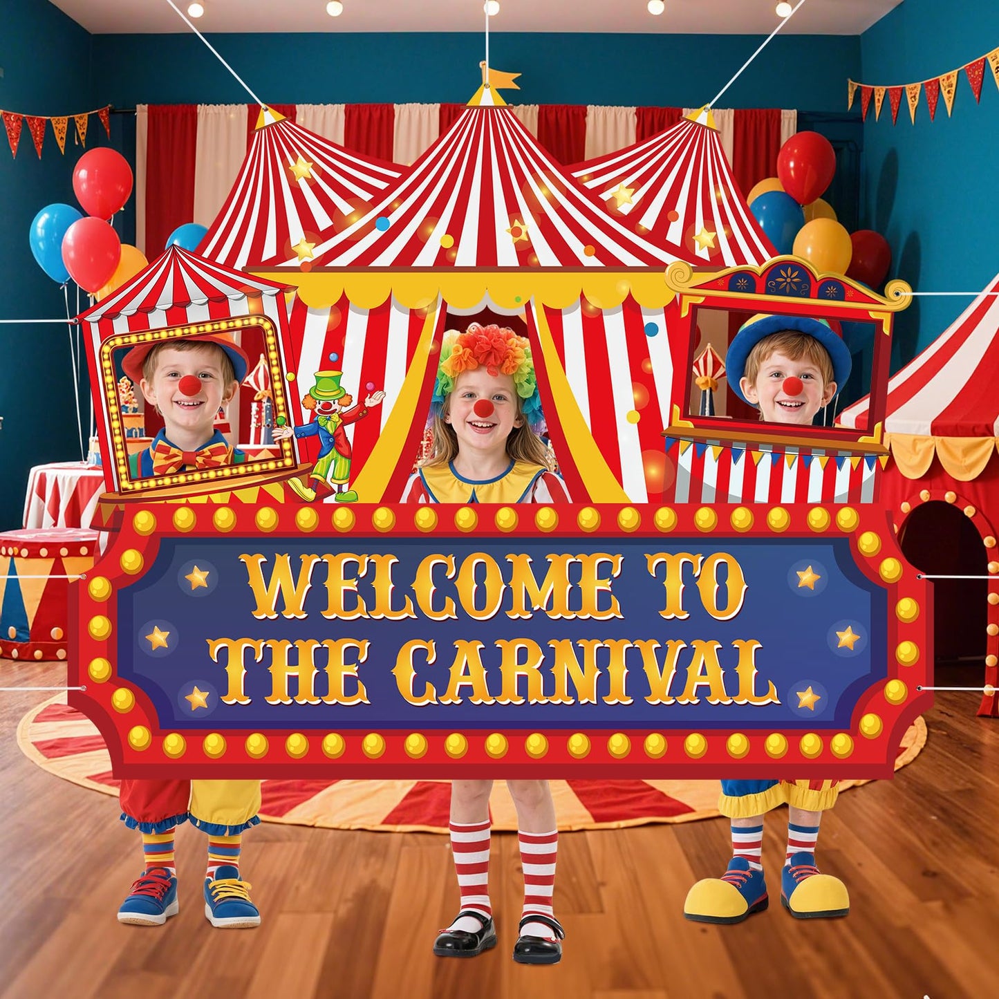 71 x 60 Inch Carnival Circus Theme Party Decorations Welcome To The Carnival Photo Banner Backdrop Background Circus Tent Ticket Photo Booth Selfie Frame for Halloween Decor Birthday Party Supplies