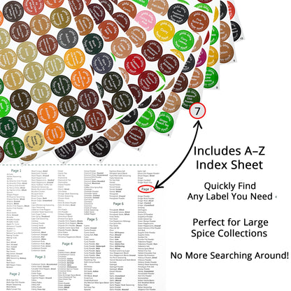 672 Color-Coded Spice Labels Book with A–Z Index – Waterproof & Oil-Resistant Preprinted Round Stickers for Kitchen Jars – 1.2" Pantry Labels for Spices, Seasonings, and Herbs – Modern Color Style