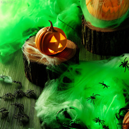 KatchOn, Glow in The Dark Halloween Spider Web - Halloween Glow in The Dark Decor | Super Stretch Cobweb for Creepy Party Supplies | Creepy Decorations Indoor Outdoor