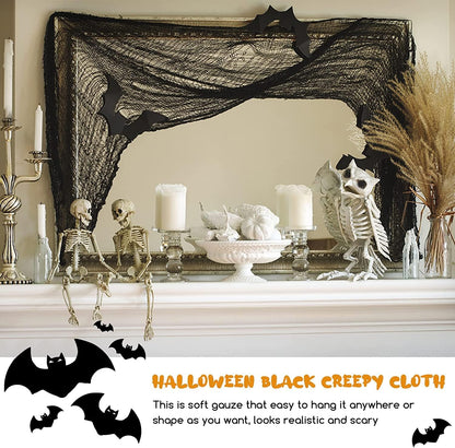 Kijamilee 4 Pack Halloween Creepy Cloths, Scary Spooky Cloth Creepy Gauze, 30 x 120inch Freaky Loose Weave Creepy Cloth, Decoration for Haunted Houses Props Halloween Wall Outdoor Indoor Decor (Black)