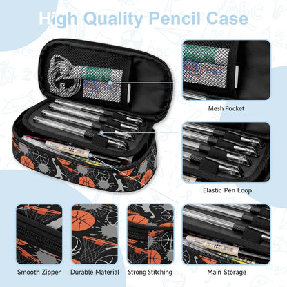 Basketball Large Pencil Case Big Capacity Pencil Pouch for Boys Girls Teen Women Men Adult, Portable Kids Pencil Bag with Zipper, Stationery Storage Pen Bag for School Supplies Office Organizer
