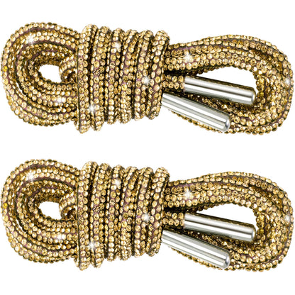 PAGOW 1 Pair Rhinestone Glitter Rope, Crystal Bling Bling Shiny Round Shoe Laces for Sneakers, Drawstring Cords Replacement for Sweatpants Shorts Crystal Hoodies (Gold, 120cm)