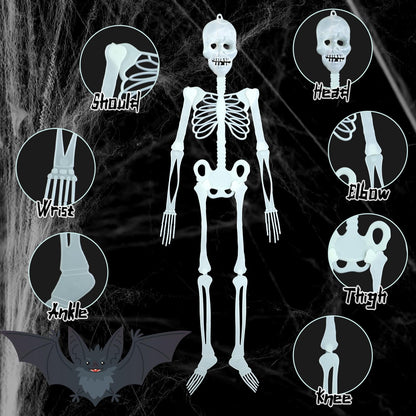 Colingmill 4 Pcs Halloween Glow in the Dark Skeleton 2 Pcs 60 Inch and 2 Pcs 35 Inch Full Body Luminous Skeleton Adjustable Joints Skeletons for Halloween Indoor Outdoor Yard Hanging Decoration